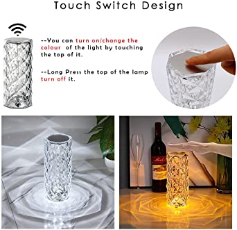 16 Colors Diamond Rose Crystal Touch Lamp Bedside Acrylic Usb Rechargeable Table Lamp - With Remote buy online in Pakistan
