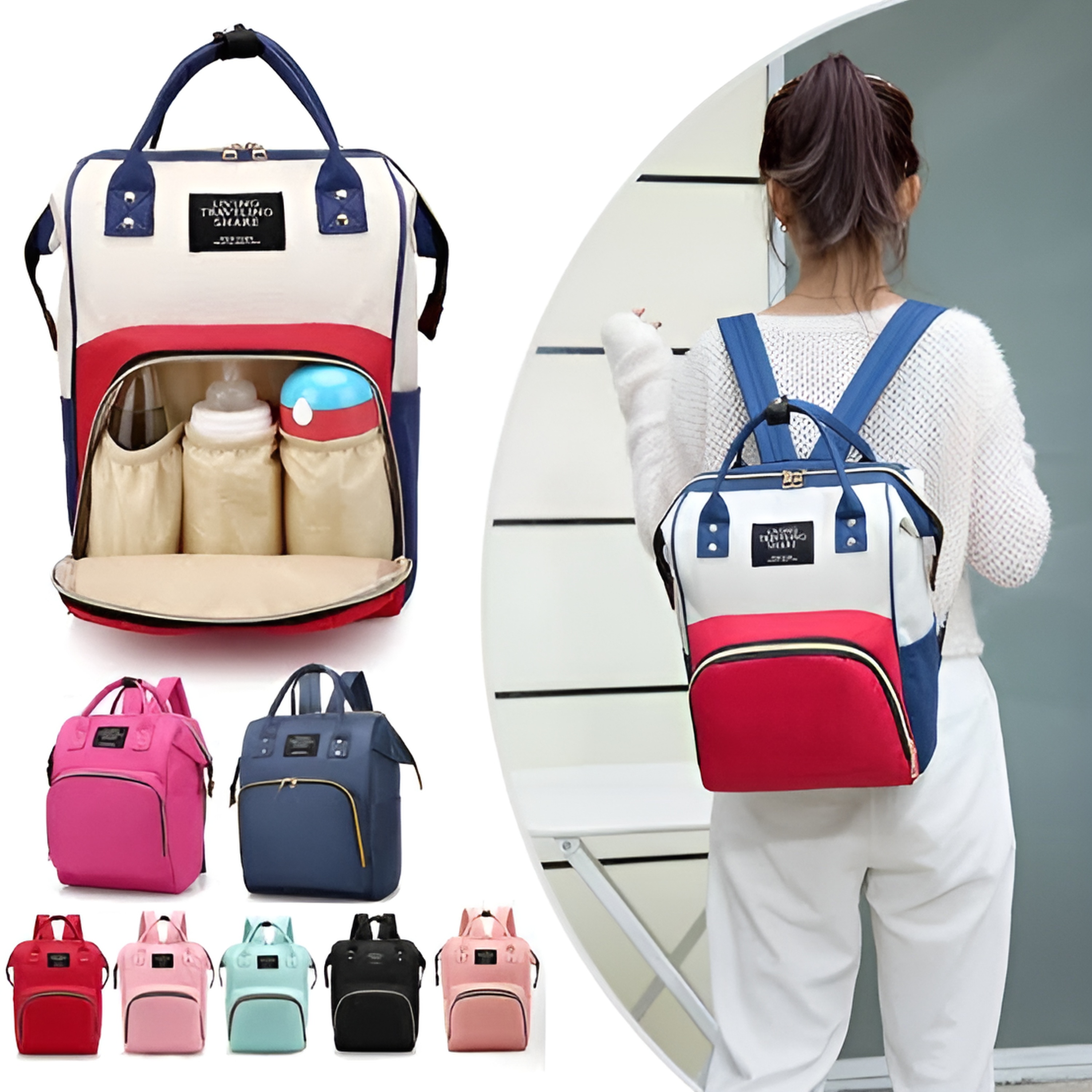Large Capacity Mummy Bag Multi-function Women Backpack Nursing Bag for Baby Care Unisex Travail Backpack (Random color) - Buy Online in Pakistan at Zenbu Store