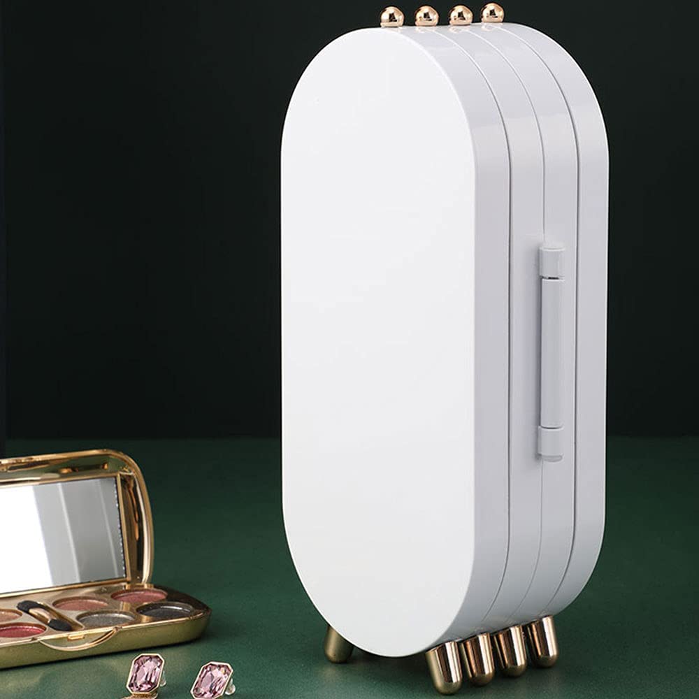 Jewellery Box Organiser with Mirror - Foldable Exquisite Dustproof Jewelry Storage Case Multi-Function Screen Shaped Met...