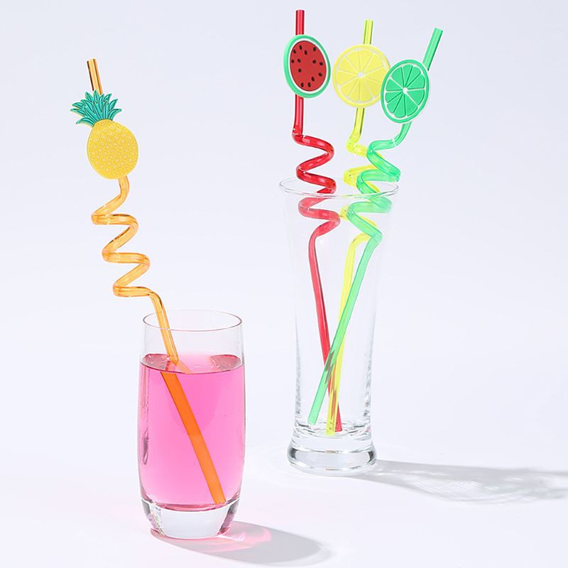 4Pcs Cartoon Lime Lemon Pineapple Watermelon Plastic Spiral Drinking Straws Children (random color ) buy online in Pakistan