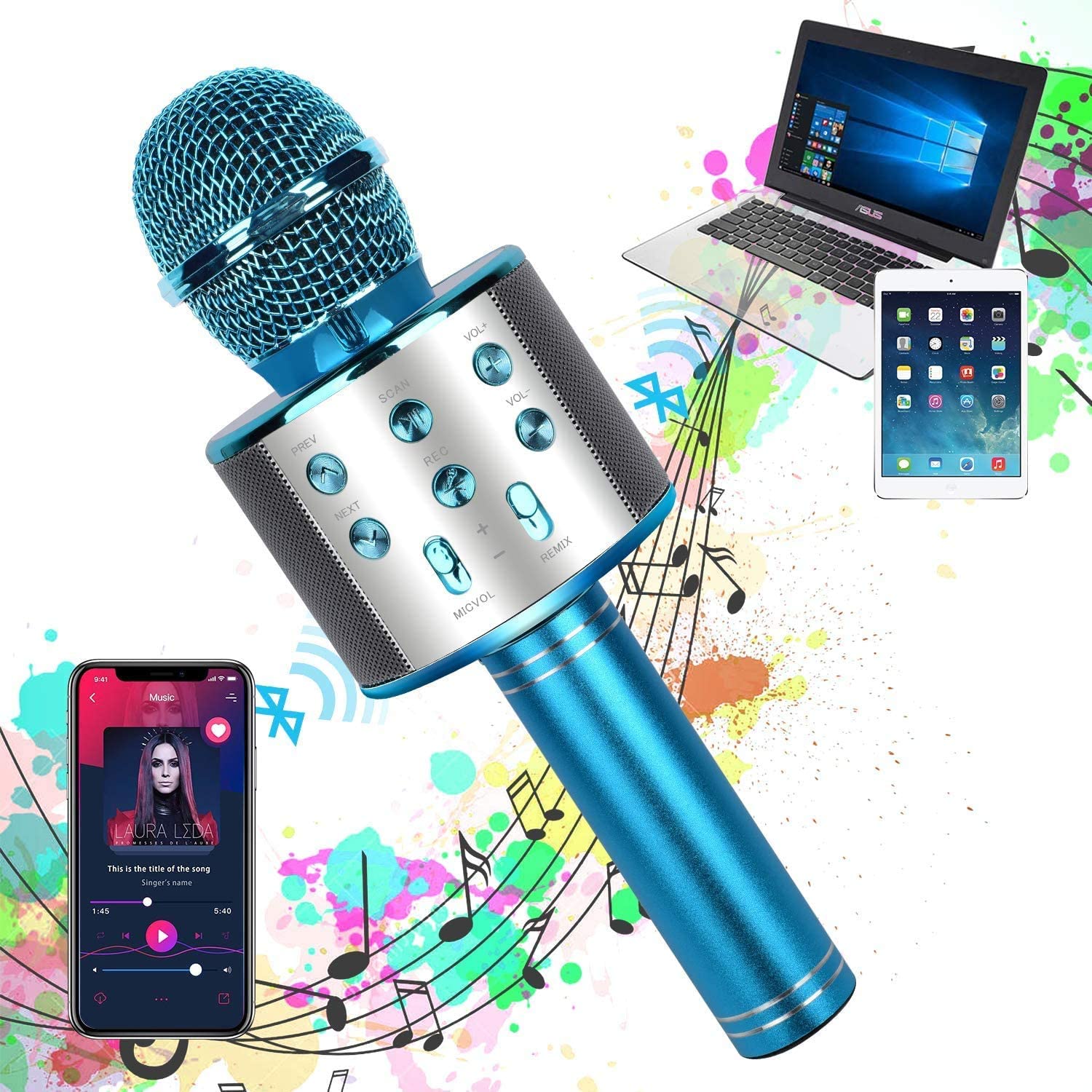 Bluetooth Handheld Karaoke Speaker Player Machine for Kids Adults Home KTV Party for Android/Iphone/Ipad/Pc (Random Color) buy online in Pakistan