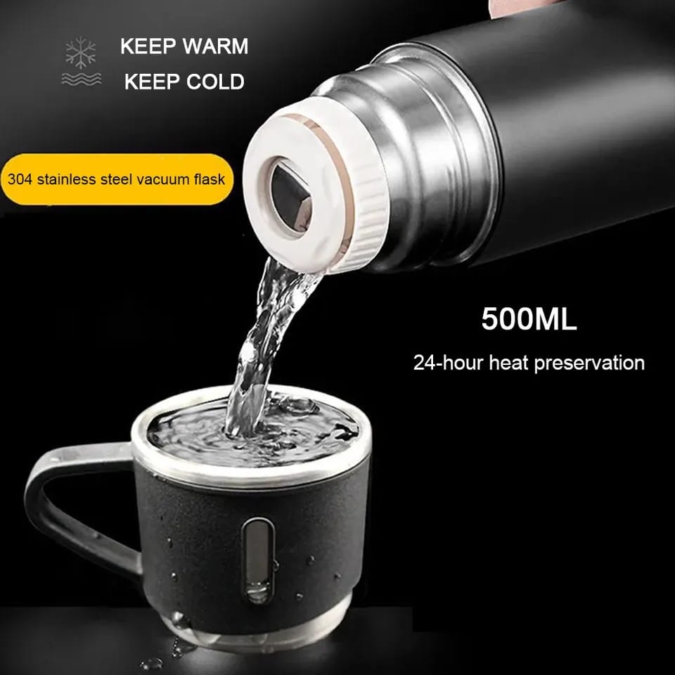 STAINLESS STEEL VACUUM FLASK SET, 500ML WITH 2CUPS (random color) buy online in Pakistan