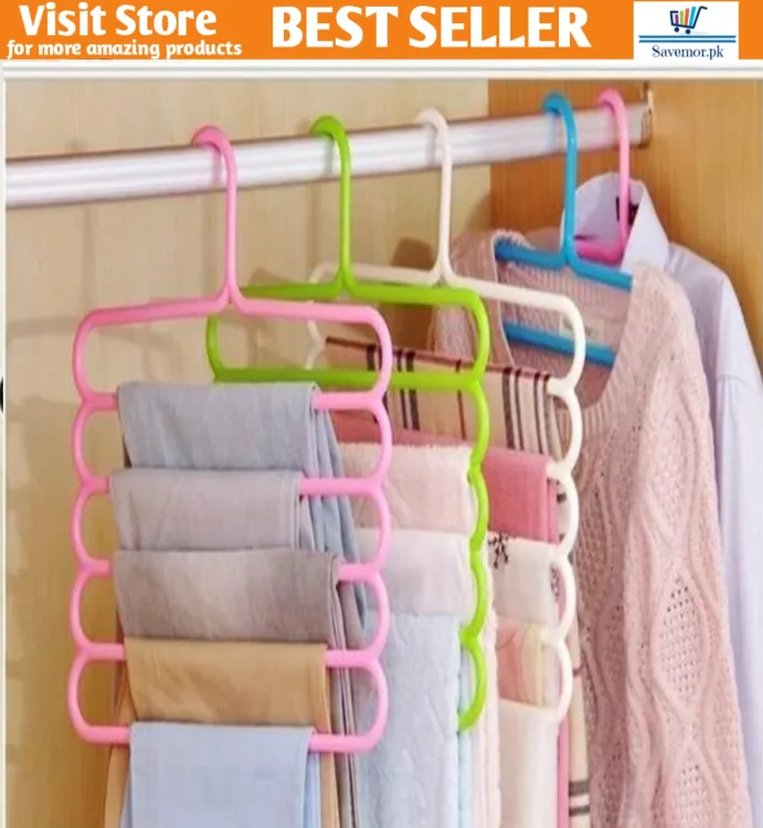 5 Layer Magic Hangers Hanger: Anti-Slip Multi-Purpose and Multi-Functional Magic Multiple Layer Trousers Hangers Hanger - Multifunction Pants Closet Belt Holder Rack S-Type 5 Layers Saving Space Hangers Hanger buy online in Pakistan