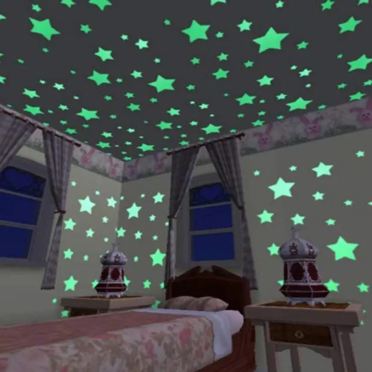 Pack of 100 -  Multicolor 3D Glowing Star Night Dark Room Decor buy online in Pakistan