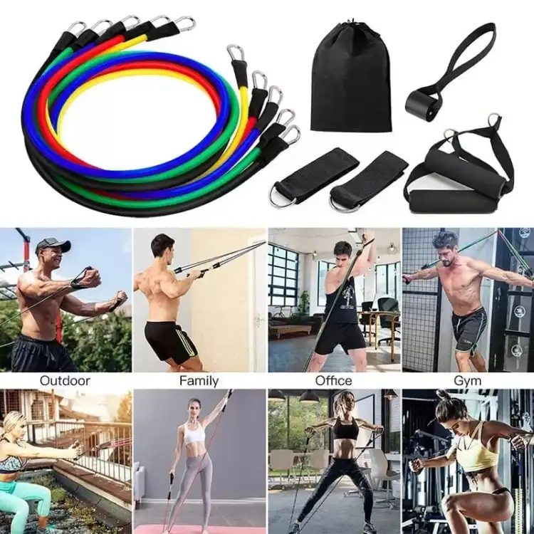 High Quality Portable Resistance Bands With Handles, Resistance Tubes & Workout Bands Exercise Band Elastic Pull Rope 11 Pcs Set buy online in Pakistan