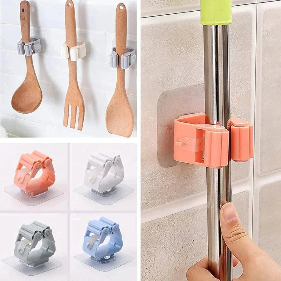 1 Pc Mop and Broom Self Adhesive Holder Wall Mount Magic Hanger Organizer Cleaning Tools Storage Mop Rack (Random Color) 1