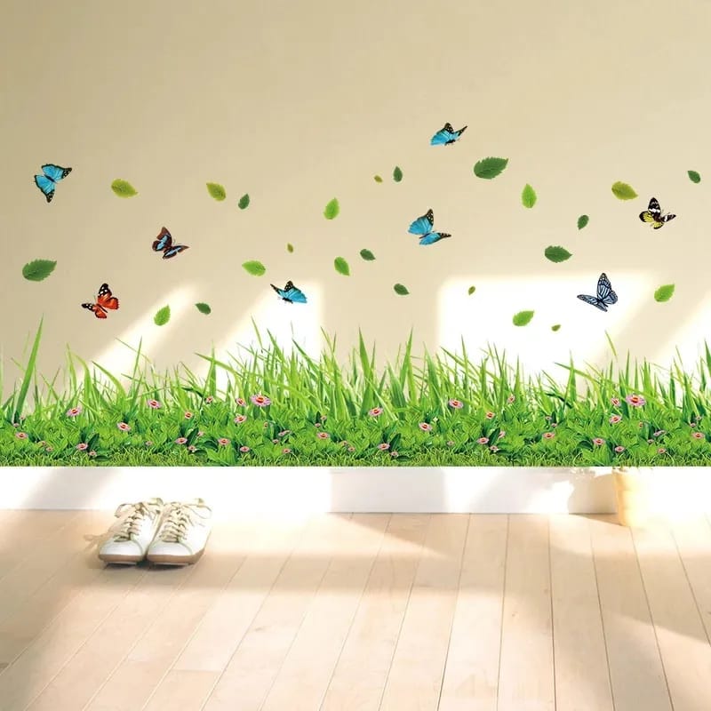 New 3D Fresh Green Plant Removable Green Grass PVC Wall Stickers Home Decor waterproof DIY Removable Art Vinyl 7 inch x  54 inch 1