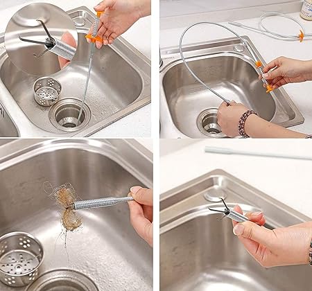 Stainless Steel Hair Catching Drain Cleaner Wire Spring Sink Cleaning Stick (34inches | 85cm) view 3