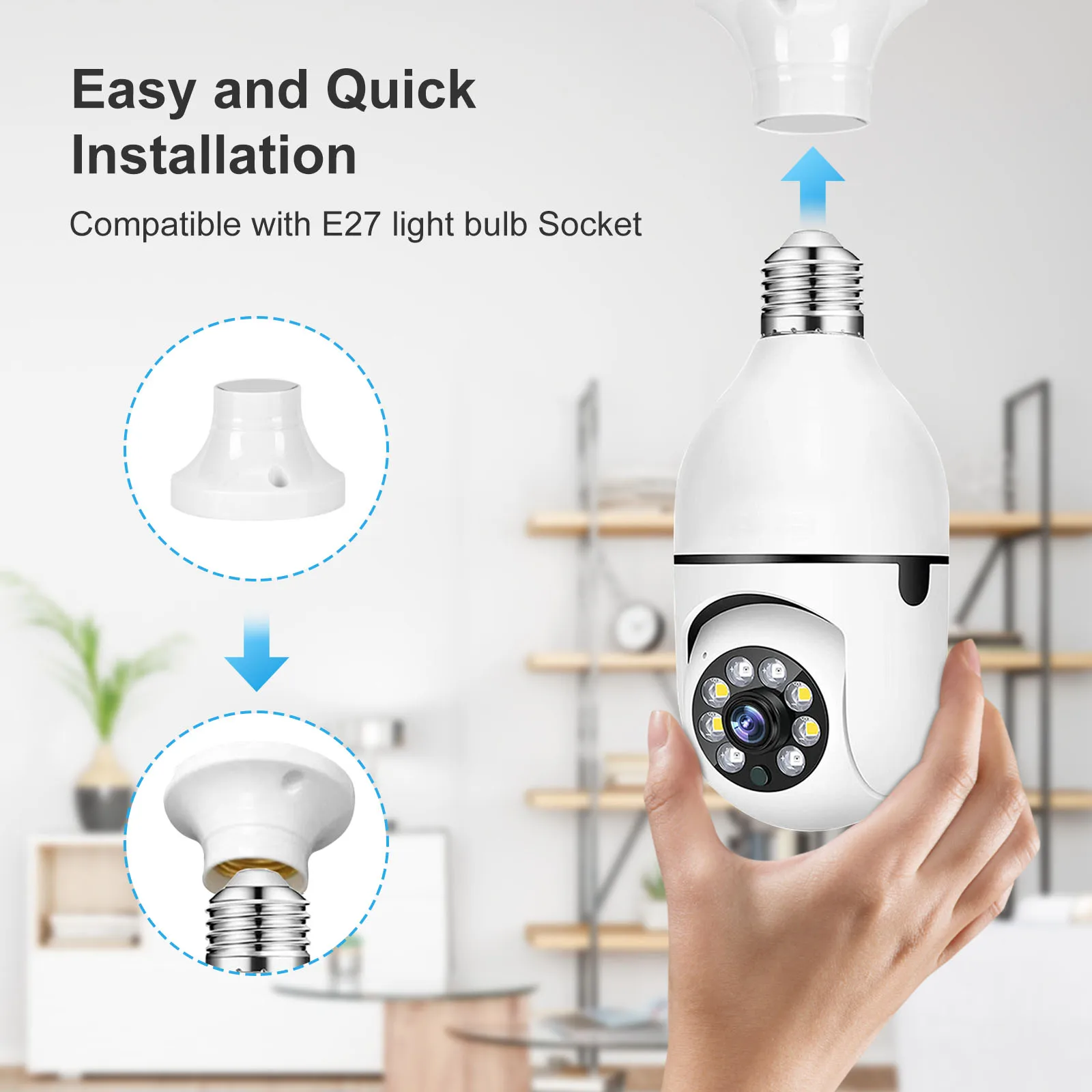 Speed-X Bulb Camera 1080p Wifi 360 Degree Panoramic Night Vision Two-Way Audio Motion Detection thumbnail 3