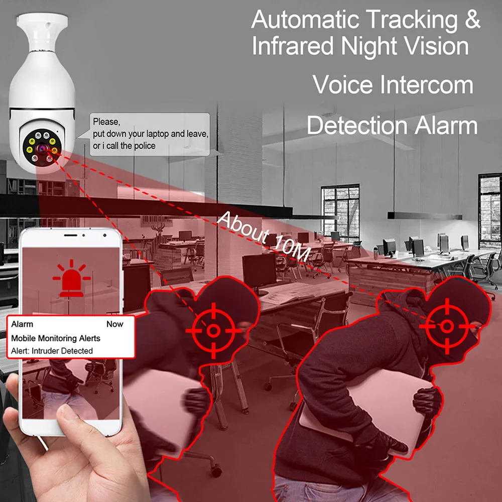 Speed-X Bulb Camera 1080p Wifi 360 Degree Panoramic Night Vision Two-Way Audio Motion Detection thumbnail 2