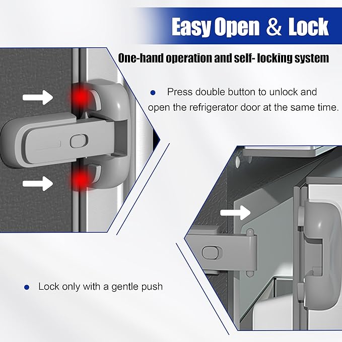 Child Safety Fridge Lock , Baby Safety Refrigerator Freezer Door Lock, No Tools Need or Drill (Grey) - 1 PC view 2