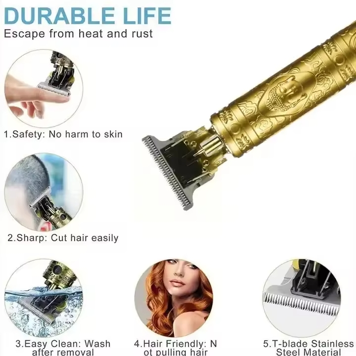 (plastic body) Vintage T9 Hair Trimmer Cordless Professional Hair Clippers Electric Trimmers For Men Metal head (random color) view 2