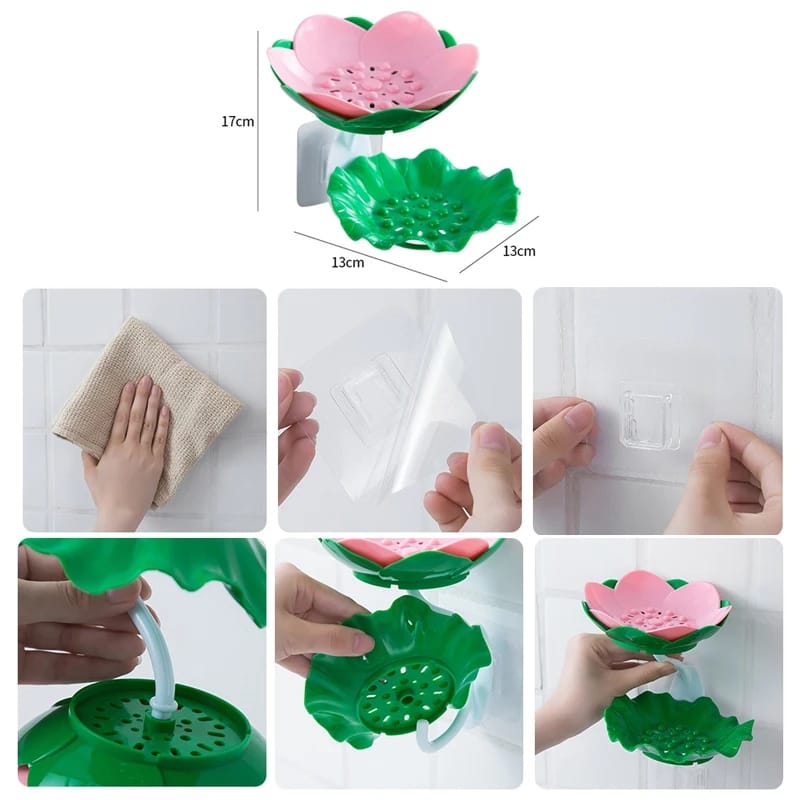 Double Wall Hanging Drain Soap Box Multifunctional Lotus Flower Shaped Soap Holder Bathroom Rack Household Non-slip Storage Hook (Random colors) buy online in Pakistan
