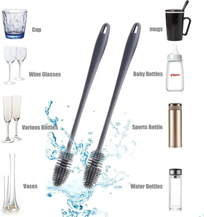 Silicone Feeder Bottle Brush Glass Brush Cup Brushes Long Handle | Silicone Bottle Cleaning Brush With Long Handler (Random color) buy online in Pakistan
