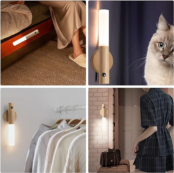 LED Wood Night Light PIR Motion Sensor Magnetic Wall Lamp USB Rechargeable Lights Home Staircase Bedroom Lamp Bedside Lighting | 1Pc buy online in Pakistan