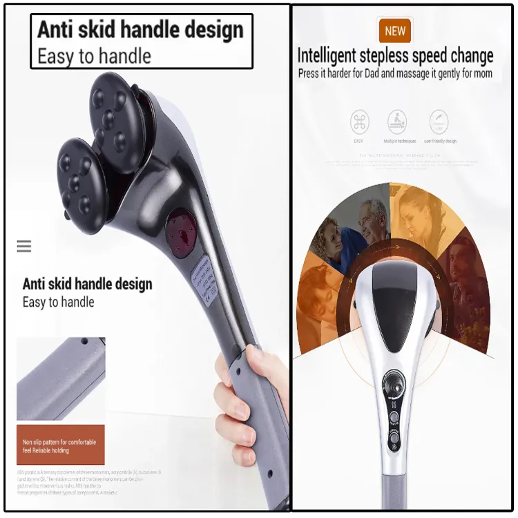 Double Head Full Body Massager Machine Variable Speed Far Infrared | Electric Facial Deep Tissue Fitness Massage Stick – Head Neck Waist Leg Muscles Pain Relief Massage Hammer – Handheld Deep Tissue massager