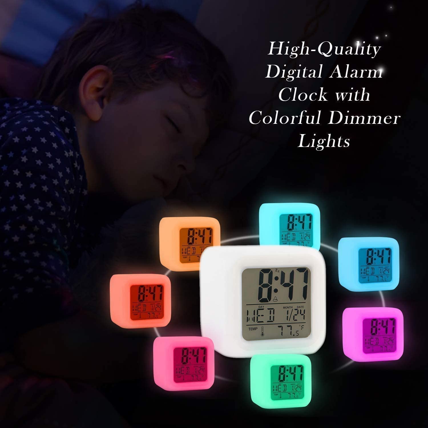 Creative Alarm Clock Sublimation LED Digital Clock 7 Color Changing Light Night Glowing Kids Desk Clock buy online in Pakistan