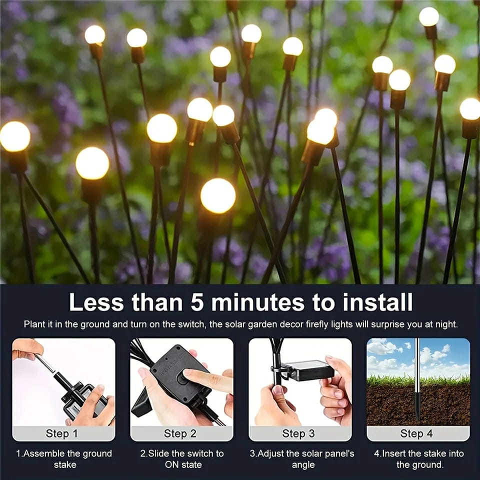10 Lights - LED Solar Powered Firefly Light Outdoor Waterproof Solar Garden Light Decorative Swaying Wind Dancing Solar Lamp