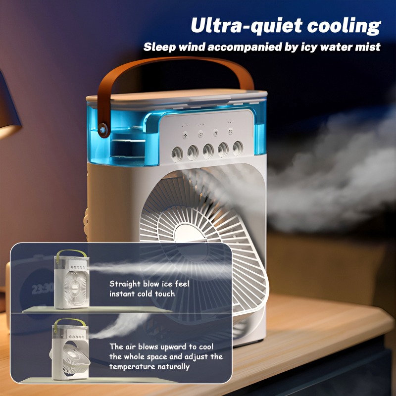 Portable Humidifier Fan Air Conditioners USB Electric Fan LED Night Light Water Mist Fun 3 In 1 Air Cooler Humidifier For Home(random color) 11 inch view 4