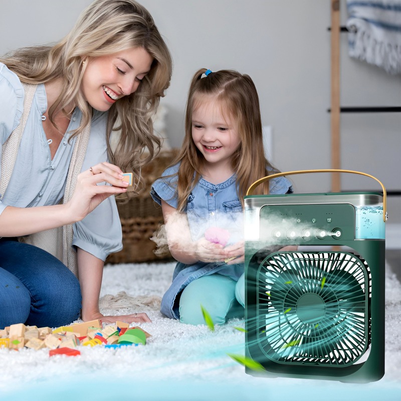 Portable Humidifier Fan Air Conditioners USB Electric Fan LED Night Light Water Mist Fun 3 In 1 Air Cooler Humidifier For Home(random color) 11 inch view 2
