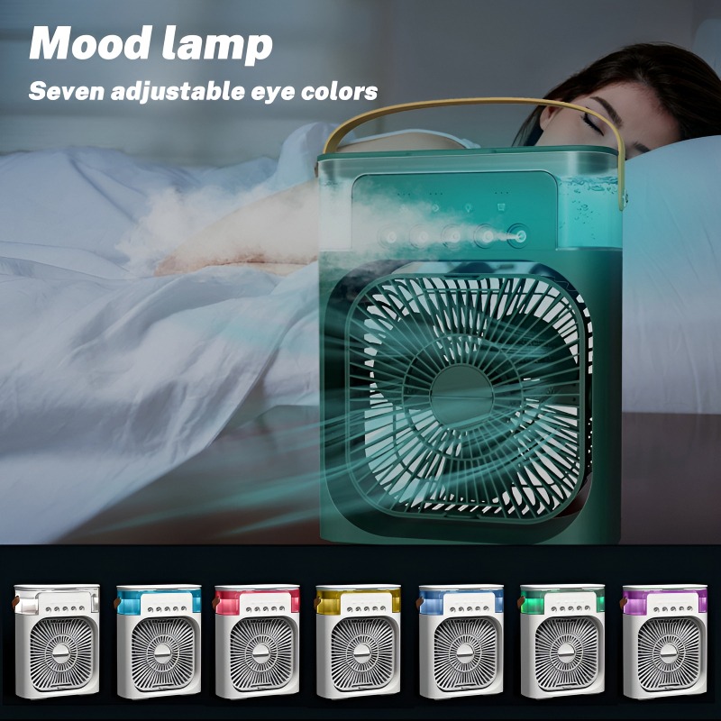 Portable Humidifier Fan Air Conditioners USB Electric Fan LED Night Light Water Mist Fun 3 In 1 Air Cooler Humidifier For Home(random color) 11 inch view 5