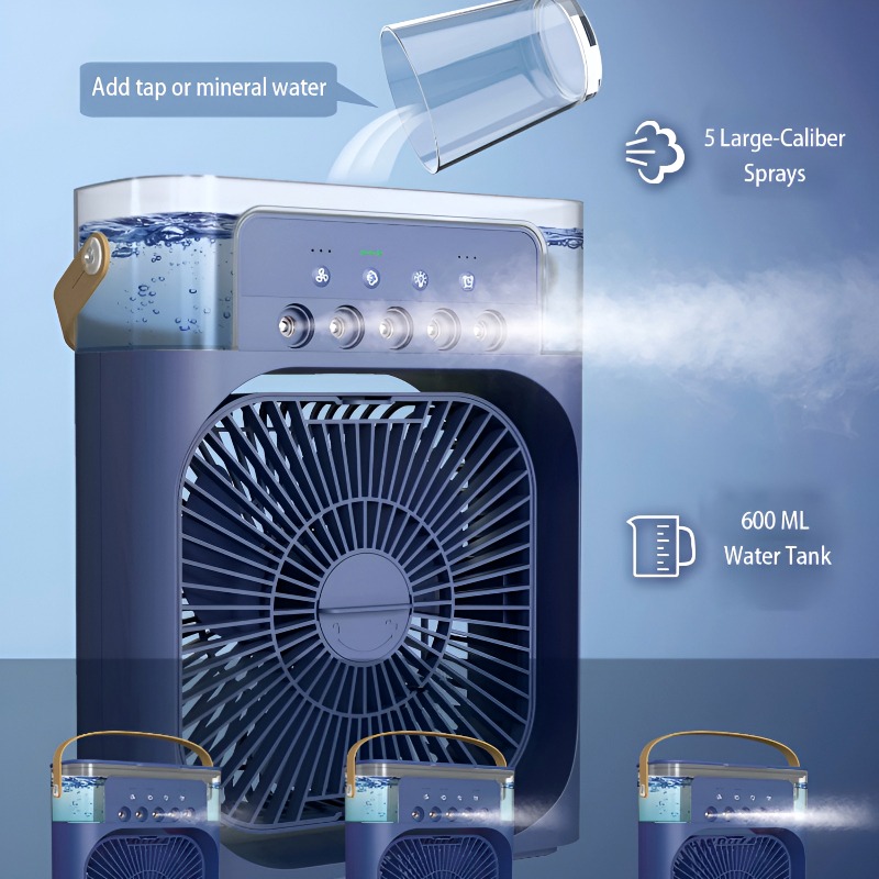 Portable Humidifier Fan Air Conditioners USB Electric Fan LED Night Light Water Mist Fun 3 In 1 Air Cooler Humidifier For Home(random color) 11 inch