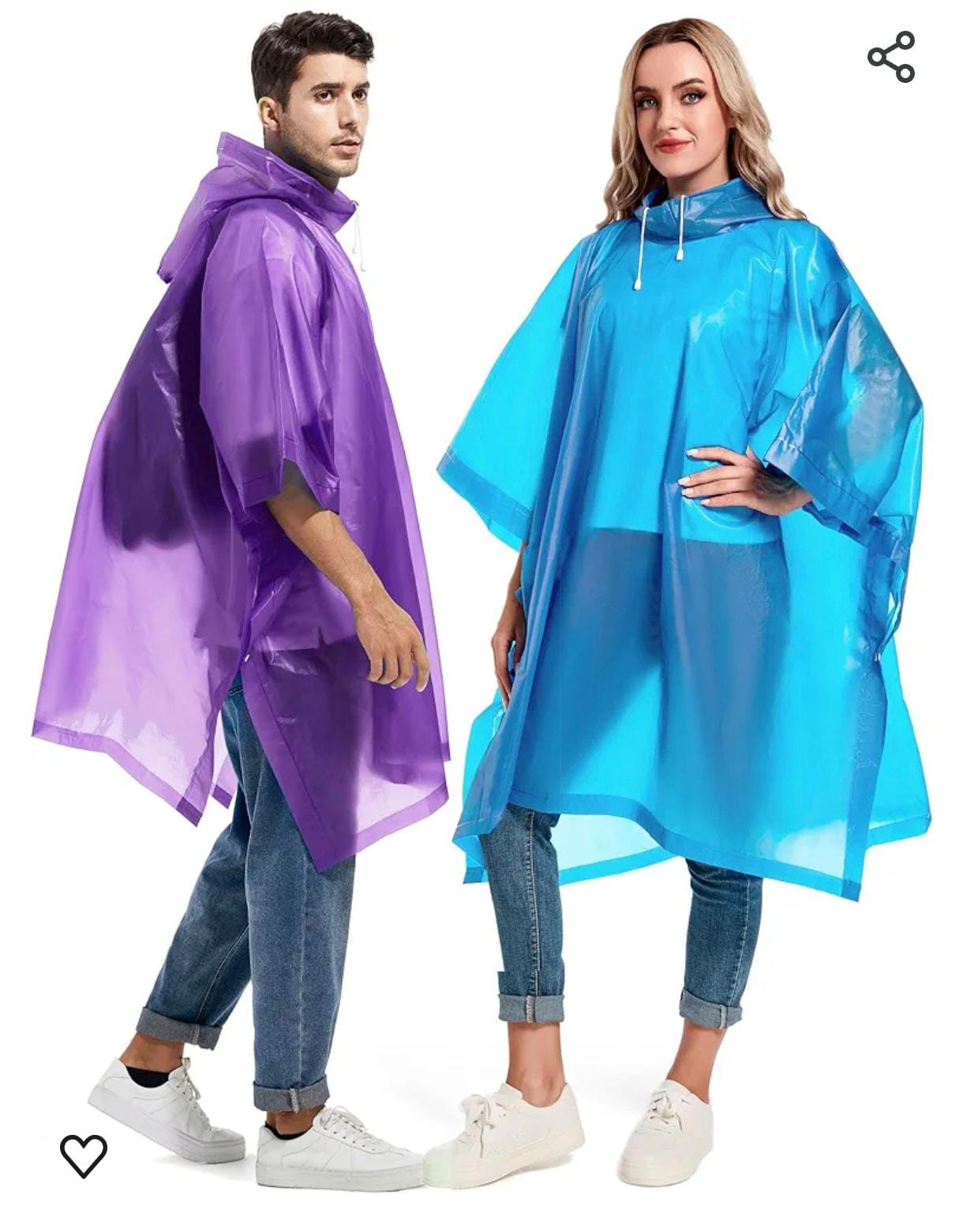 Rain Ponchos for Adults Reusable - Raincoats Survival Emergency Heavy Duty Rain Coat with Drawstring Hood (Random colors...