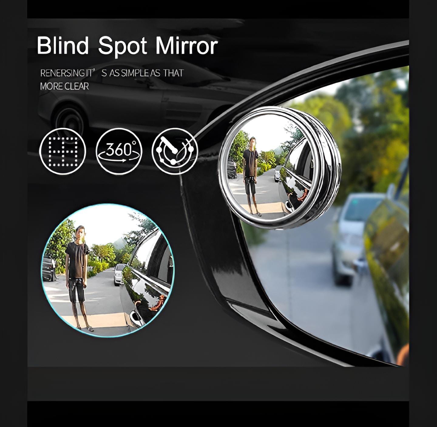 Pair of rotatable Car Round Mirror Original Glass Rear view Blind spot Side Mirror rotatable lens buy online in Pakistan
