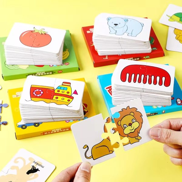 32 PCs - Montessori Toddler Card Matching Education Puzzle Toy Cartoon Jigsaw (Random shape Puzzle)