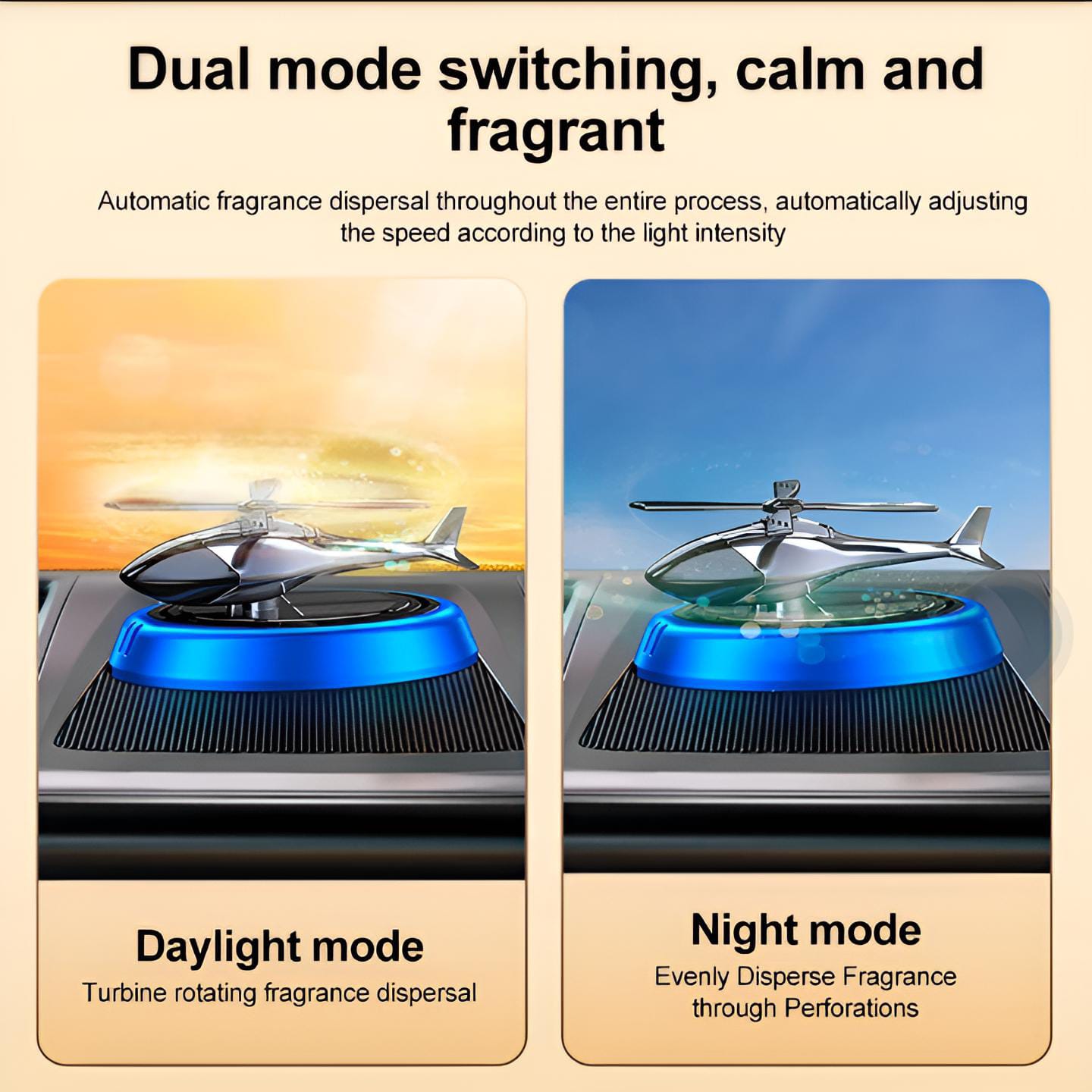 Solar Powered Rotating Helicopter Car Aromatherapy Air Freshener Alloy ABS Wood Fragrance Auto Aroma Diffuser (Random Color) thumbnail 2