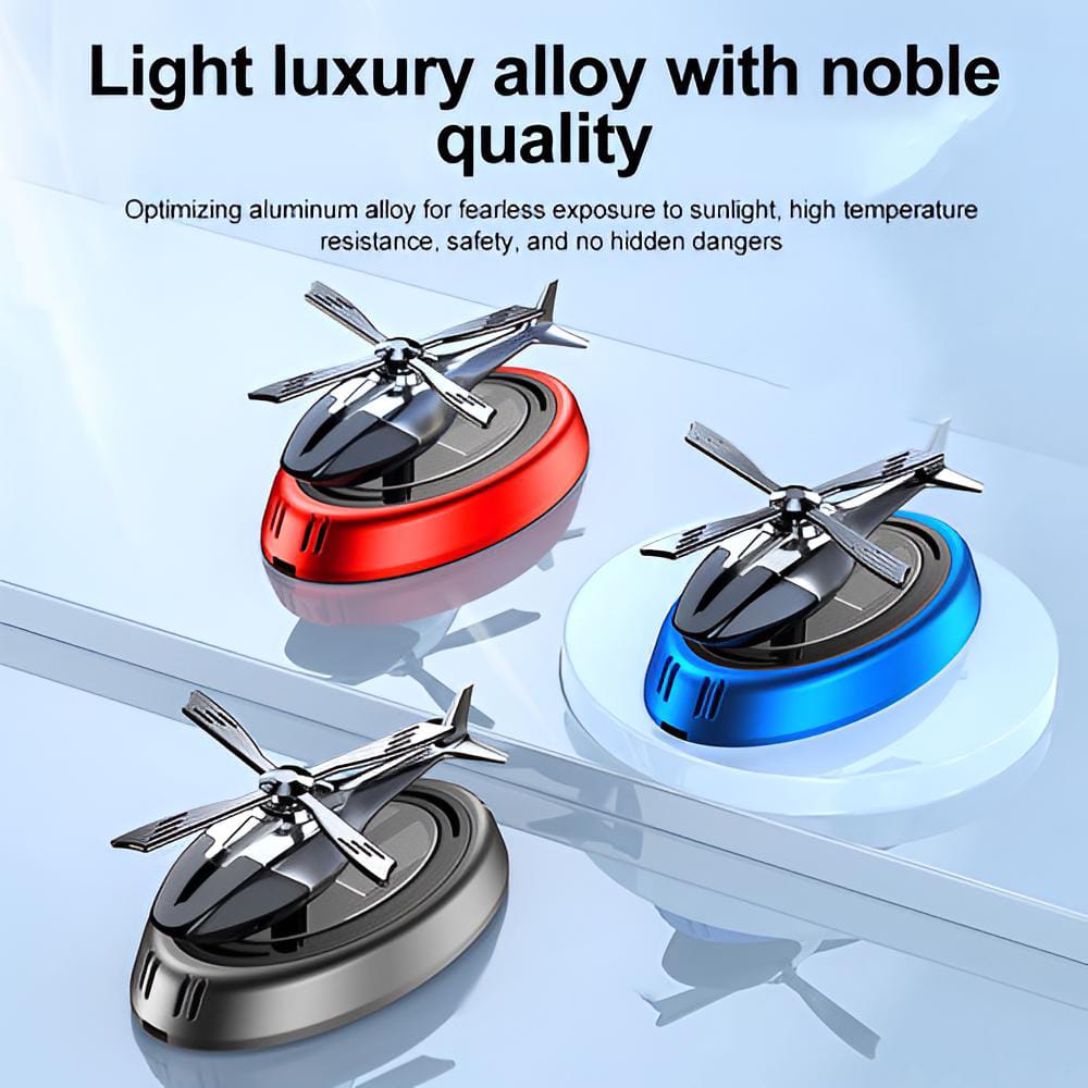 Solar Powered Rotating Helicopter Car Aromatherapy Air Freshener Alloy ABS Wood Fragrance Auto Aroma Diffuser (Random Color) thumbnail 3
