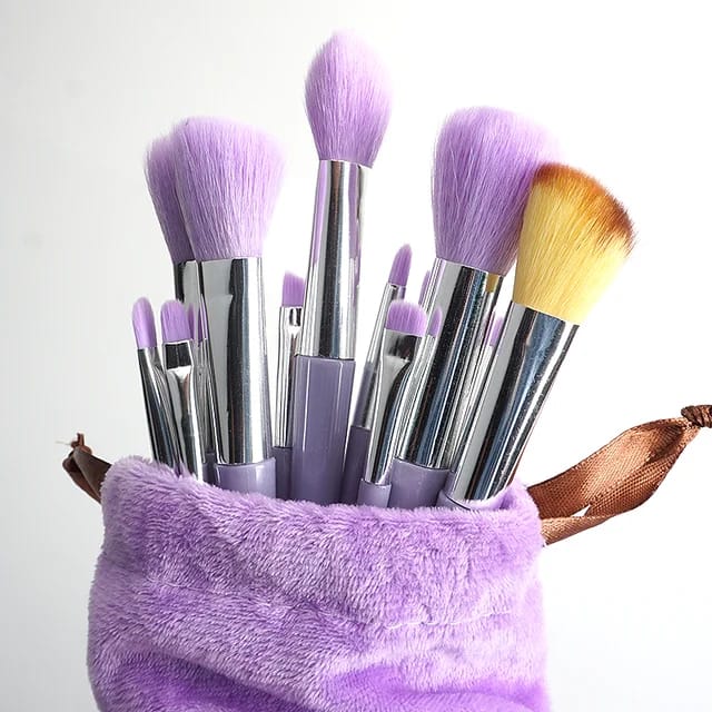 13 Pcs Professional Makeup Brush Set with Soft Bristles and Elegant Velvet Storage Bag for Face, Eyes, Blending, Foundation, Powder, Blush and Everyday Makeup