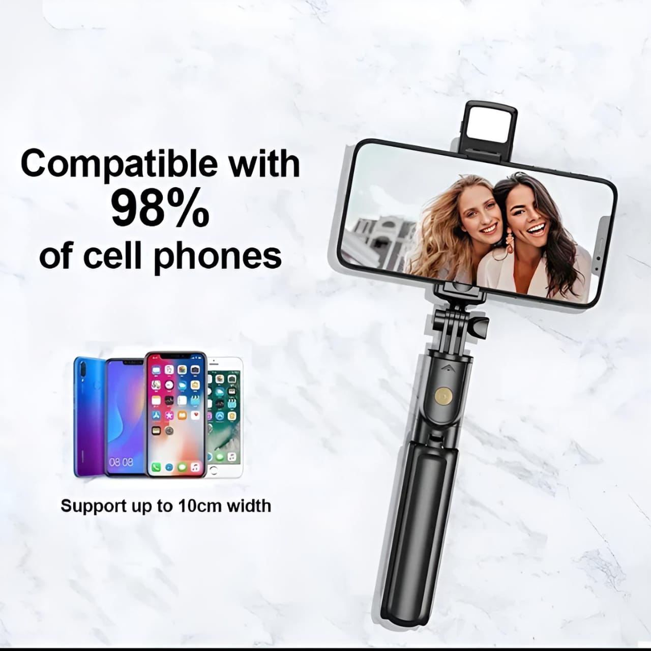 R1S Selfie Stick with Tripod | Bluetooth Foldable Selfie Rod with Remote Control for Phone Action Camera Iphone view 4
