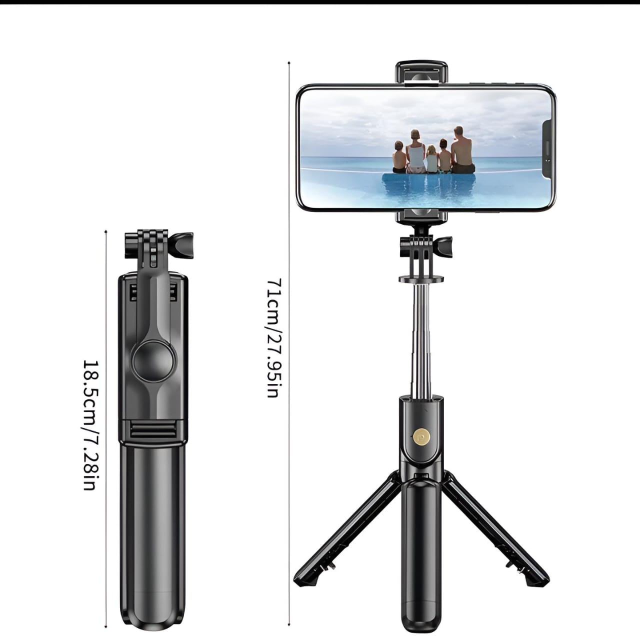R1S Selfie Stick with Tripod | Bluetooth Foldable Selfie Rod with Remote Control for Phone Action Camera Iphone view 5