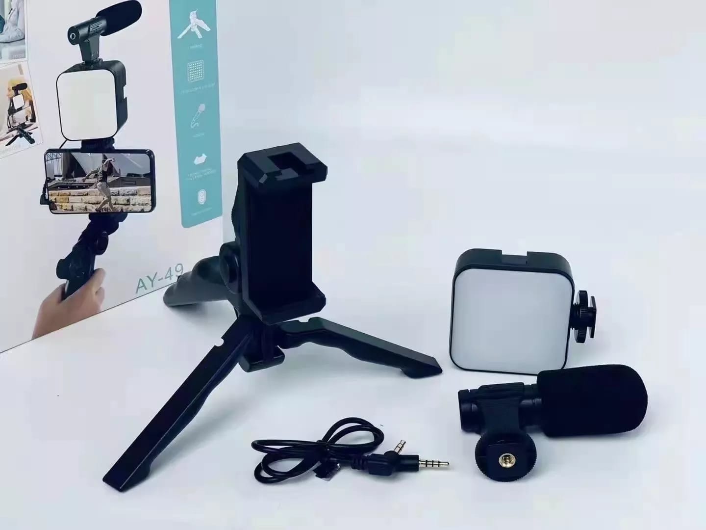 AY-49 Vlogger video making Kits Vlog Microphone LED Fill Light Mini Tripod mobile holder buy online in Pakistan