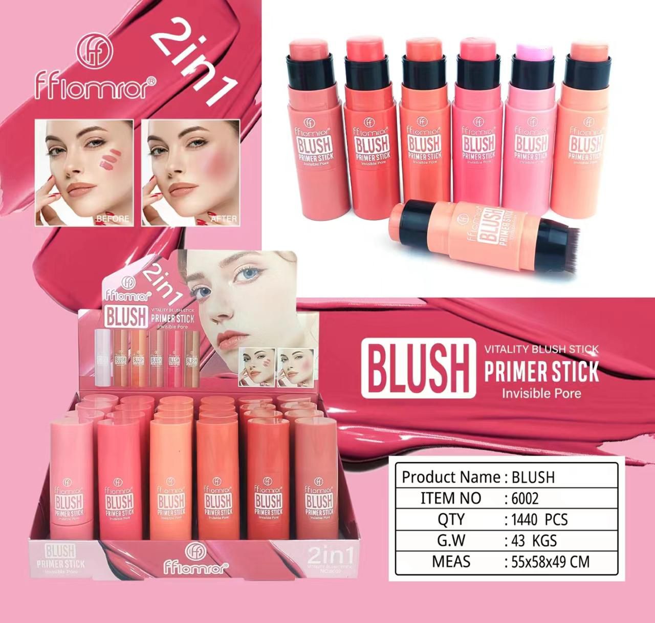 Flormar 2 in 1 Blush Primer Stick – Creamy Blendable Face Blush with Smooth Finish, Easy Application and Portable Makeup Stick