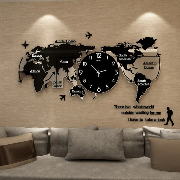 3D DIGITAL WORLD MAP WOODEN WALL CLOCK  24x24 inches buy online in Pakistan