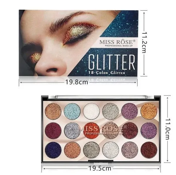 Miss Rose 18 Colors Sequins Glitter Powder High Gloss Pearly Eye shadow Palette buy online in Pakistan