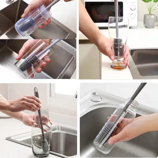 1 pcs Silicone Feeder Bottle Brush Glass Brush Cup Brushes Long Handle | Silicone Bottle Cleaning Brush With Long Handler (random Color) buy online in Pakistan