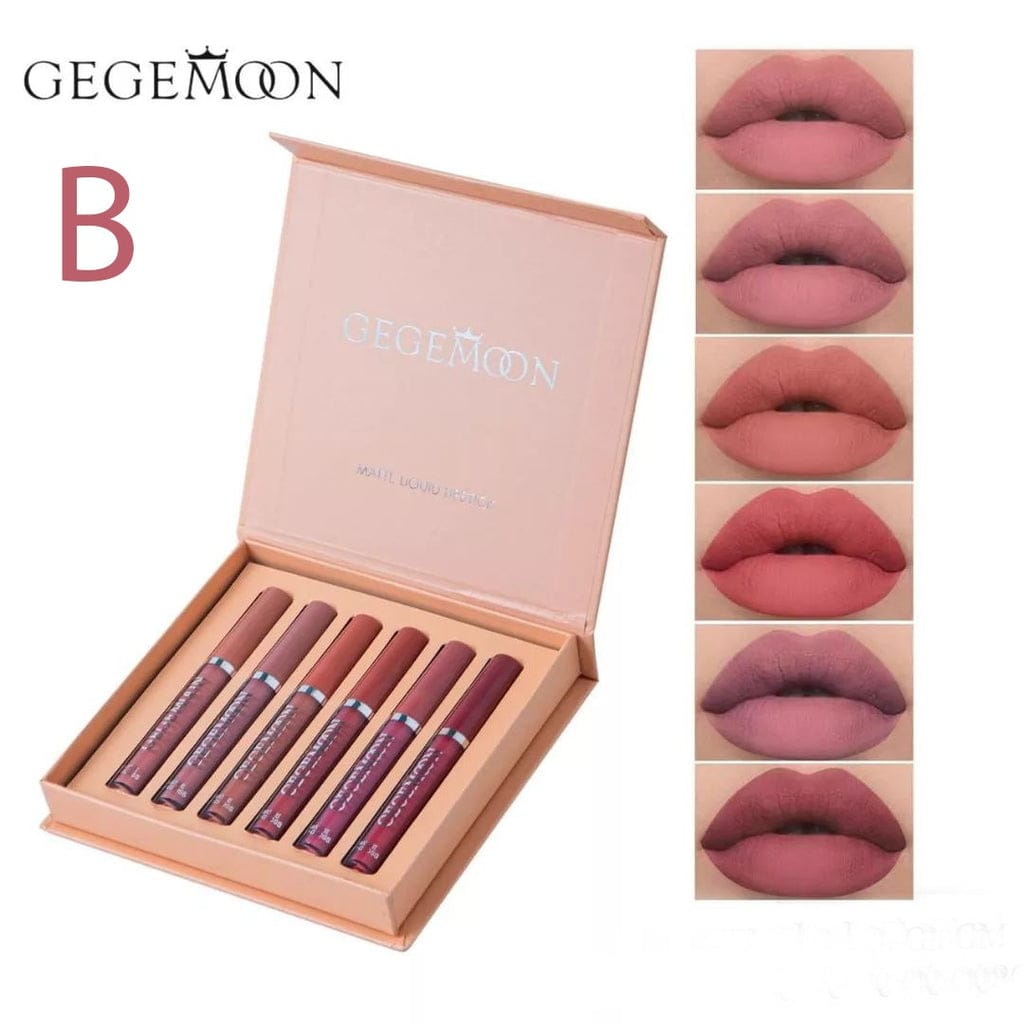 GEGEMOON 6 Colors Long Lasting Velvet Lips Tint Liquid Lipsticks Waterproof Non-Stick Cup Lip-gloss Gift Set view 3