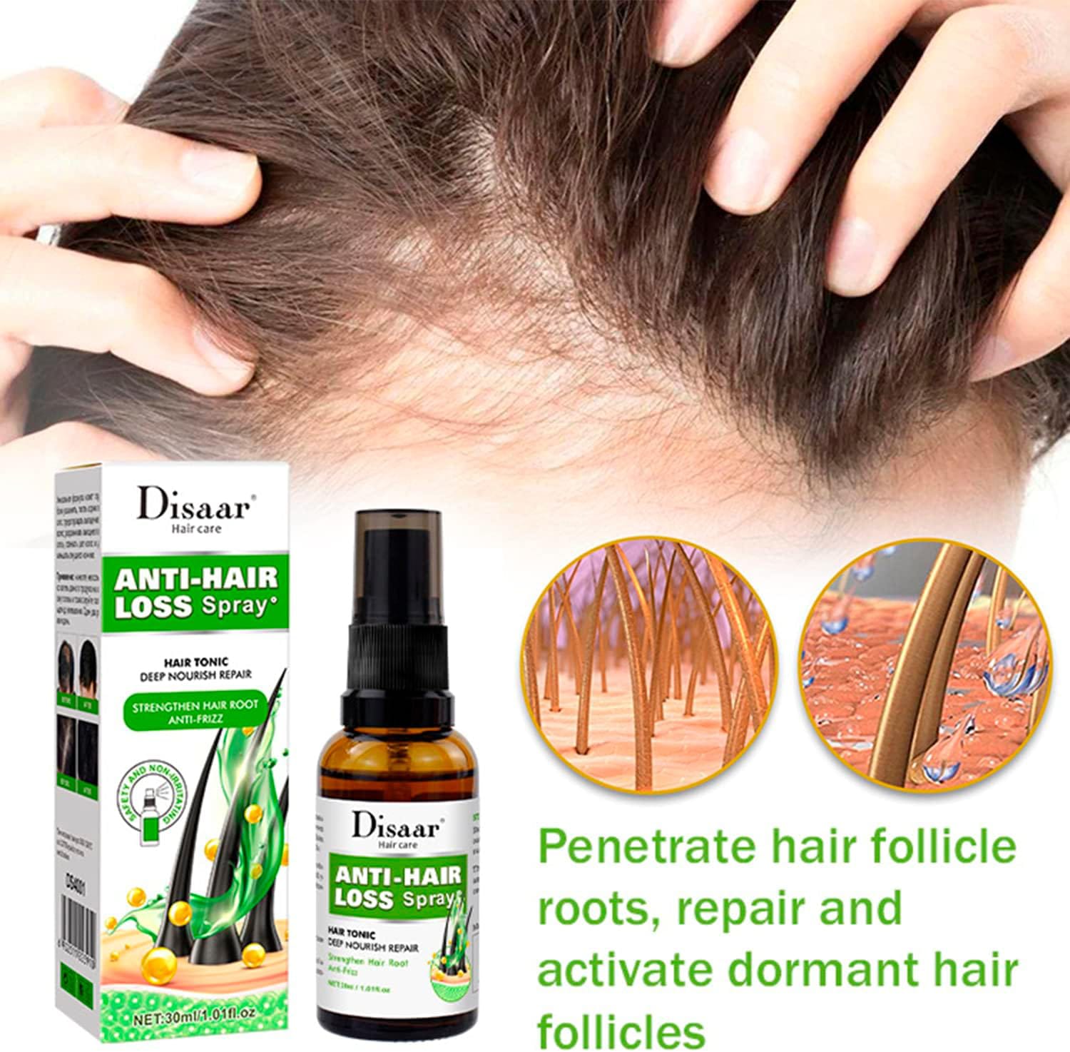Anti-Hair Loss Spray Tonic Deep Moisturize Nourish Repair Strengthen Hair Root Anti-Frizz Care 30ml view 3
