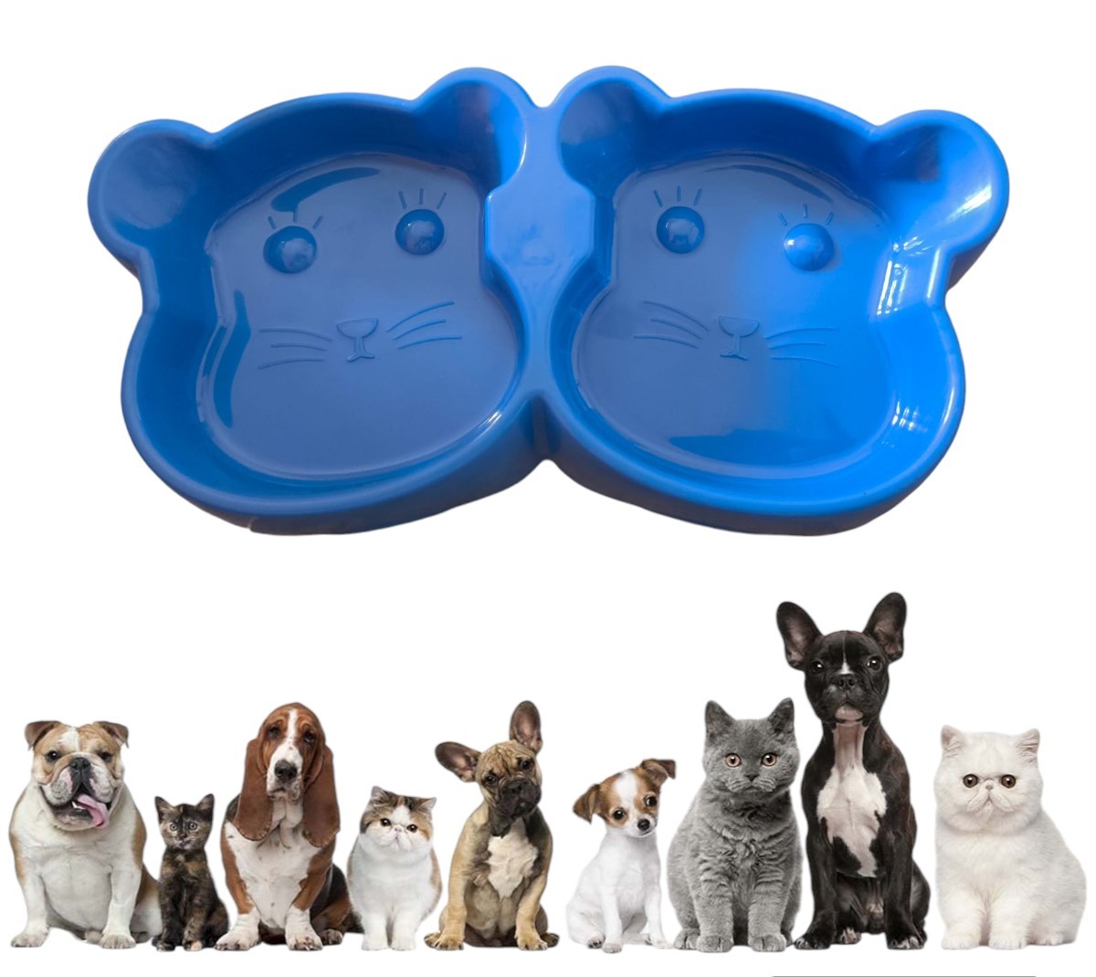 Cat Shaped Double Food Bowl for Pets – Plastic Random Color thumbnail 4