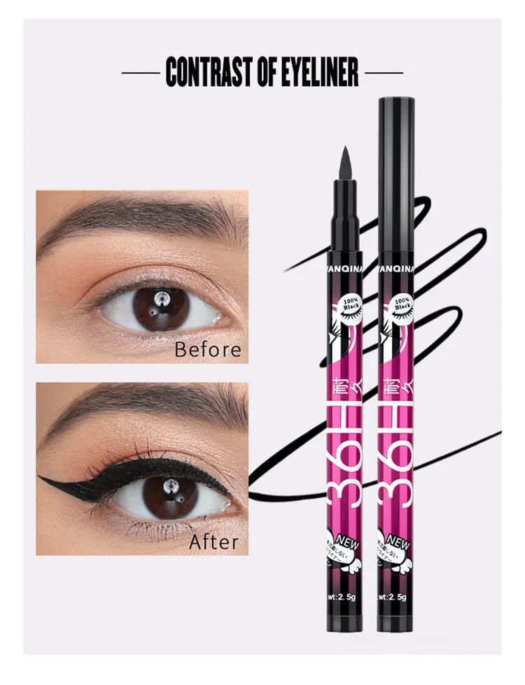 YANQINA Black Liquid Eyeliner + 3D Mascara (2 in 1)  Quick Drying Waterproof Non-smudge Eye Liner Pencil Makeup Set view 2