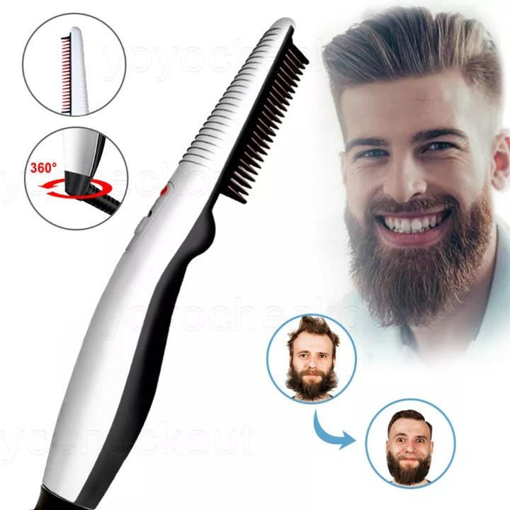 Rechargeable Hair Curler Beard Shawl Comb Multi functional Hair Straightener Comb Brush - Imported buy online in Pakistan