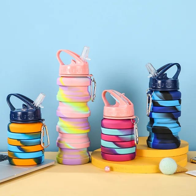 Expandable Silicone Sipper Water Bottle for Sports, Trekking, Cycling, Gym, School Water Bottle with Snap Hook 500 Ml (random color) view 4