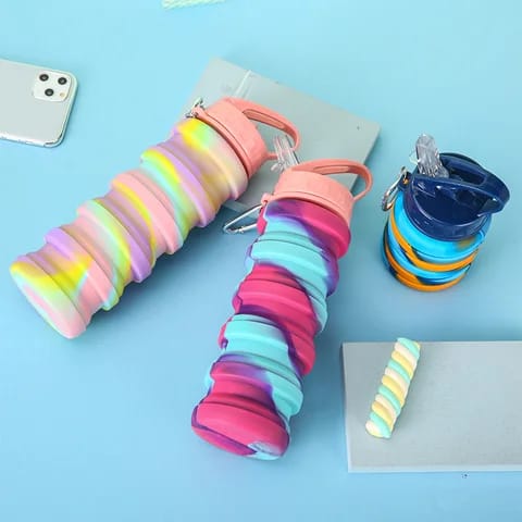 Expandable Silicone Sipper Water Bottle for Sports, Trekking, Cycling, Gym, School Water Bottle with Snap Hook 500 Ml (random color) view 2