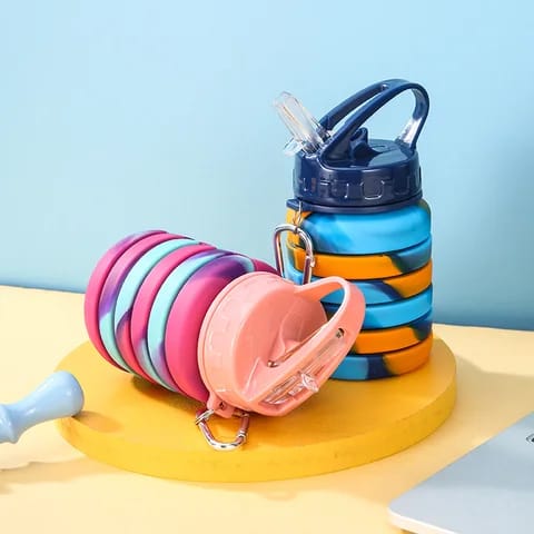 Expandable Silicone Sipper Water Bottle for Sports, Trekking, Cycling, Gym, School Water Bottle with Snap Hook 500 Ml (random color) view 3