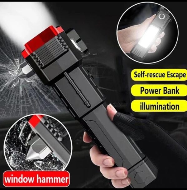 High-power Led Torch Light Rechargeable Flashlight And Multifunctional Tactical Hammer & Power Bank To Charge the Ph...