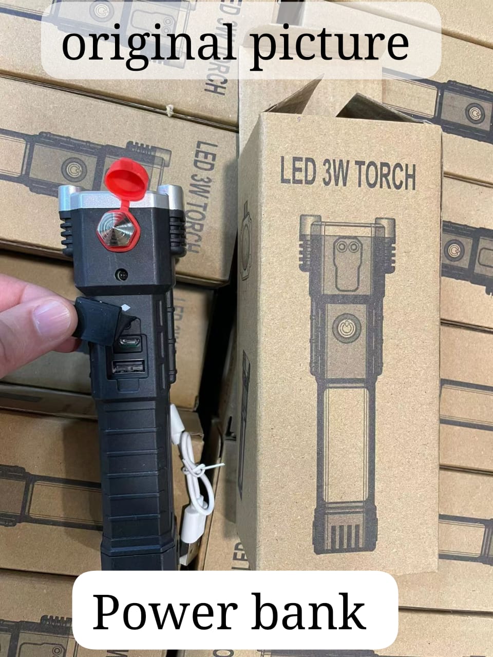 High-power Led Torch Light Rechargeable Flashlight And Multifunctional Tactical Hammer & Power Bank To Charge the Ph...