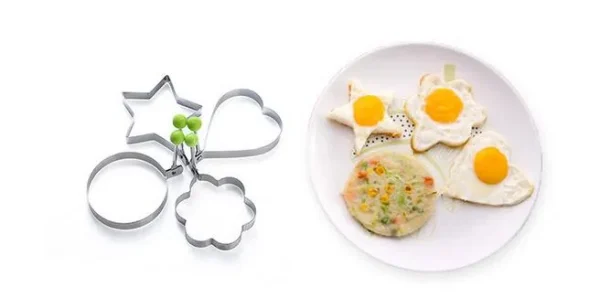 Pack Of 4 New Mould Style Fried Egg Pancake Shaper | Egg Shaper Kitchen Tools Star, Heart, Round, Flower Shaped Stainless Steel buy online in Pakistan